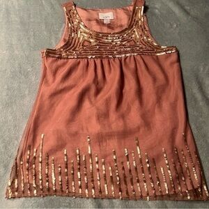 Ann Taylor Loft Rosy Pink Top with Gold Sequins
